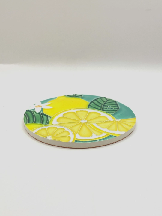 Ręcznie wykonana podstawka ceramiczna pod kubek szklankę motyw cytryn