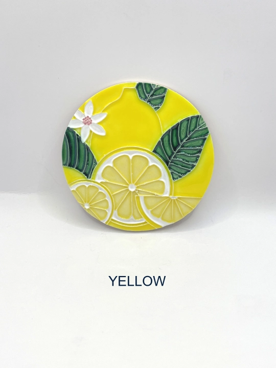 Ręcznie wykonana podstawka ceramiczna pod kubek szklankę motyw cytryn