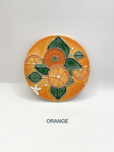 Ręcznie robiona podstawka ceramiczna z motywem pomarańczy