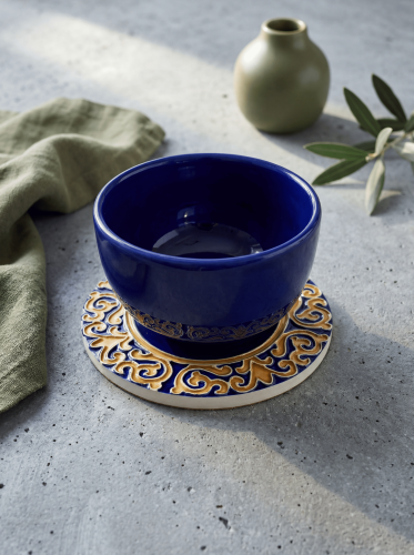 Ręcznie robiona podstawka ceramiczna z motywem ornamentu